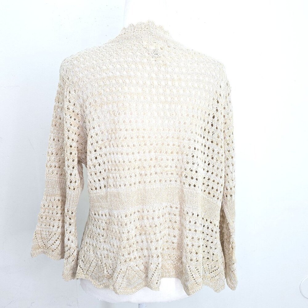 Vintage Y2K Tan Beige Boho Loose KNit Bell Sleeve Open Front  Cardigan Sweater W - Picture 5 of 6